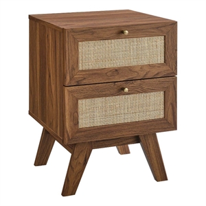 modway soma 2-drawer rattan mdf and particleboard nightstand in walnut