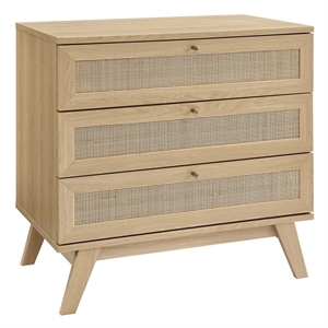 Modway Soma 3-Drawer Rattan MDF and Particleboard Dresser in Oak