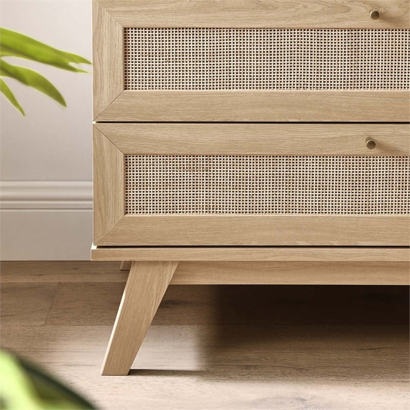 Modway Soma 3-Drawer Rattan MDF and Particleboard Dresser in Oak