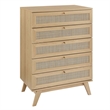 Modway Soma 5-Drawer Rattan MDF and Particleboard Chest in Oak
