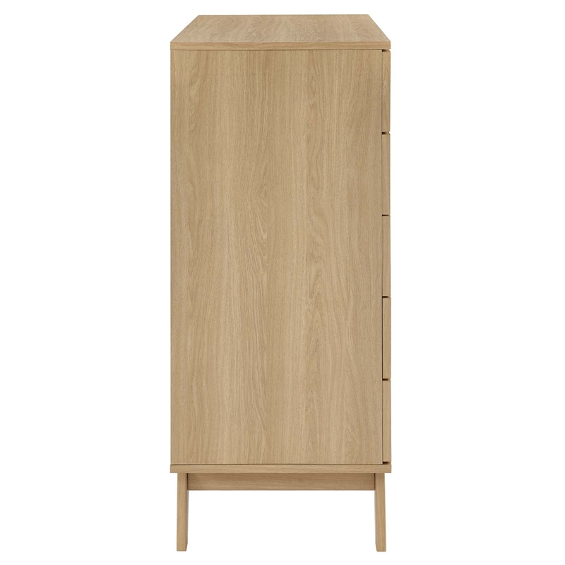 Modway Soma 5-Drawer Rattan MDF and Particleboard Chest in Oak