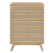 Modway Soma 5-Drawer Rattan MDF and Particleboard Chest in Oak