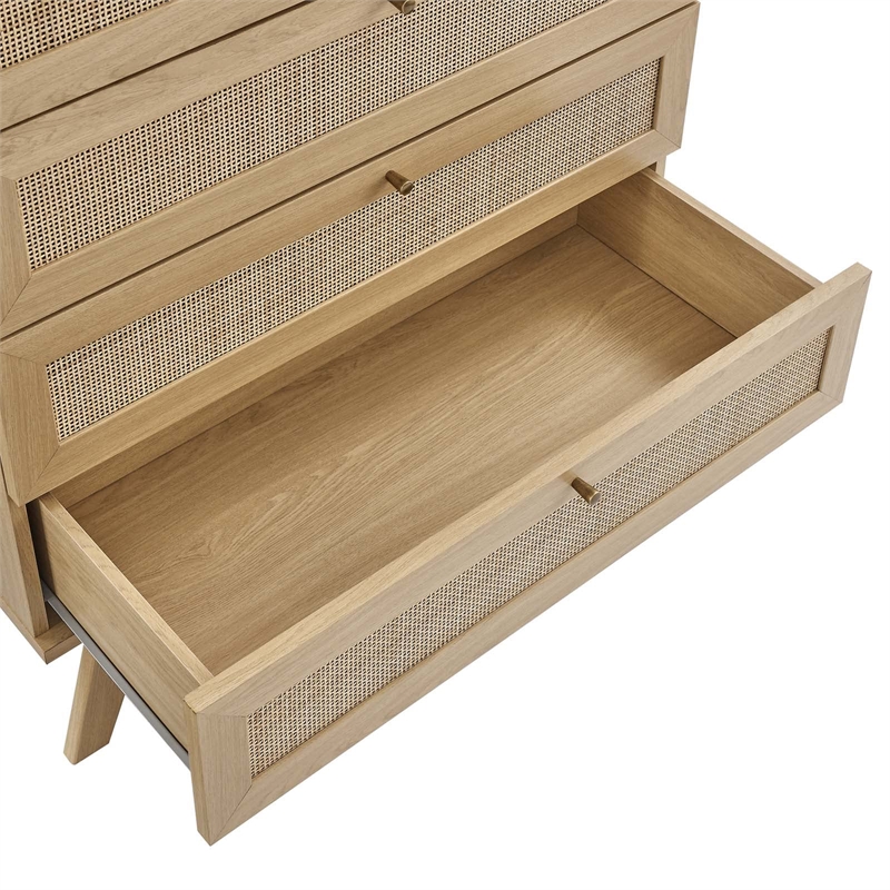 Modway Soma 5-Drawer Rattan MDF and Particleboard Chest in Oak