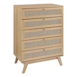 modway soma 5-drawer rattan mdf and particleboard chest in oak