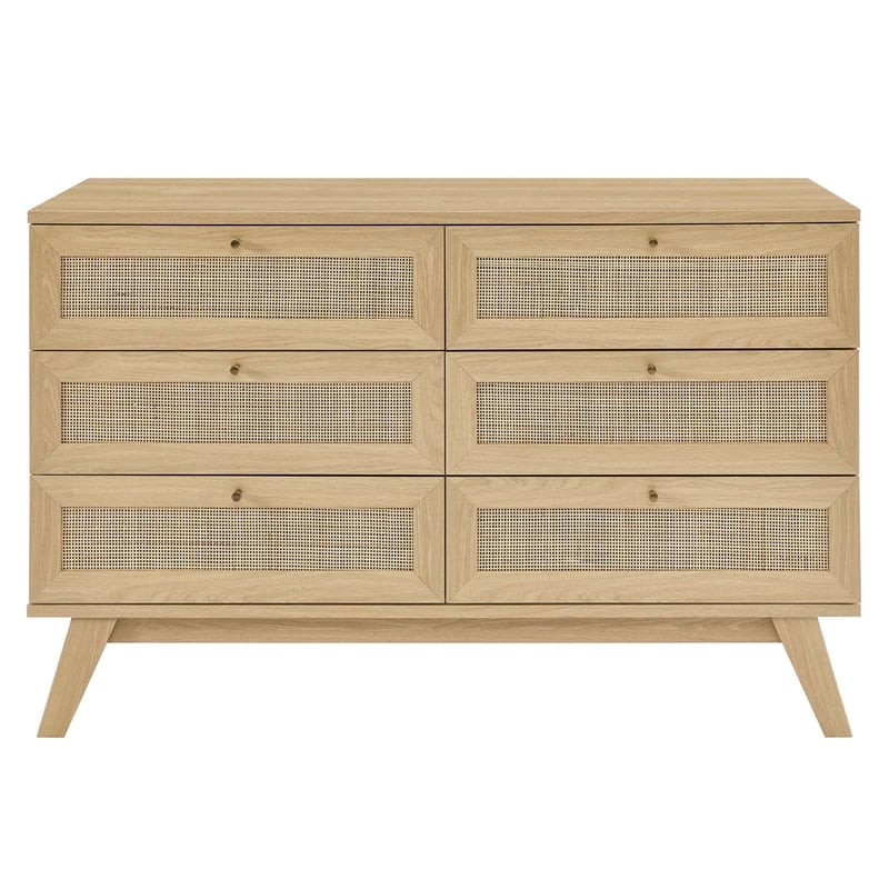Modway Soma 6-Drawer Rattan MDF and Particleboard Dresser in Oak
