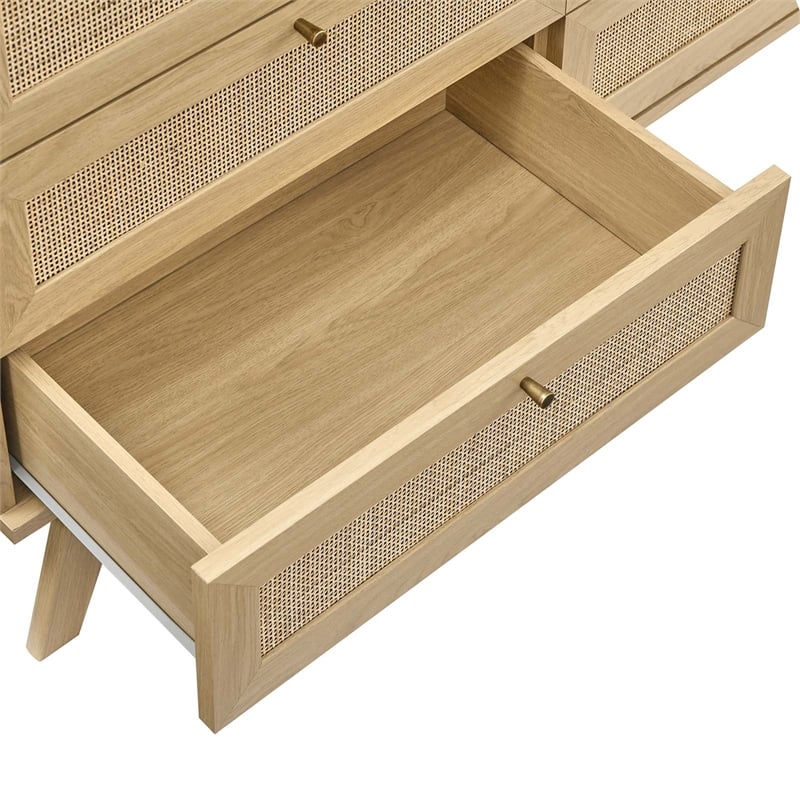 Modway Soma 6-Drawer Rattan MDF and Particleboard Dresser in Oak