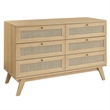 Modway Soma 6-Drawer Rattan MDF and Particleboard Dresser in Oak