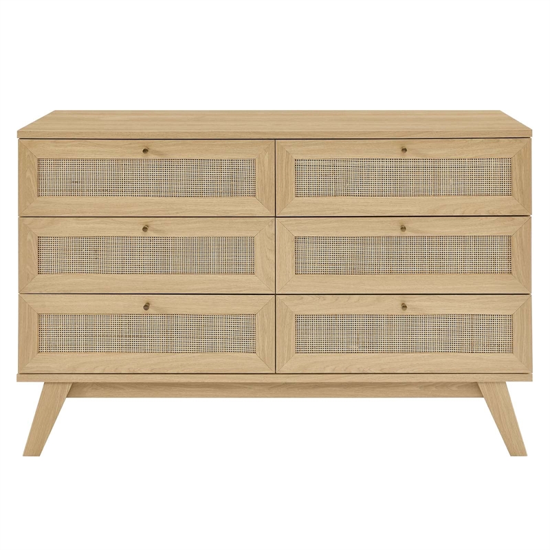 Modway Soma 6-Drawer Rattan MDF and Particleboard Dresser in Oak