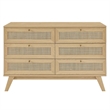 Modway Soma 6-Drawer Rattan MDF and Particleboard Dresser in Oak