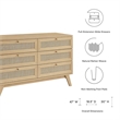 Modway Soma 6-Drawer Rattan MDF and Particleboard Dresser in Oak