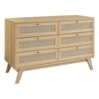 Modway Soma 6-Drawer Rattan MDF and Particleboard Dresser in Oak
