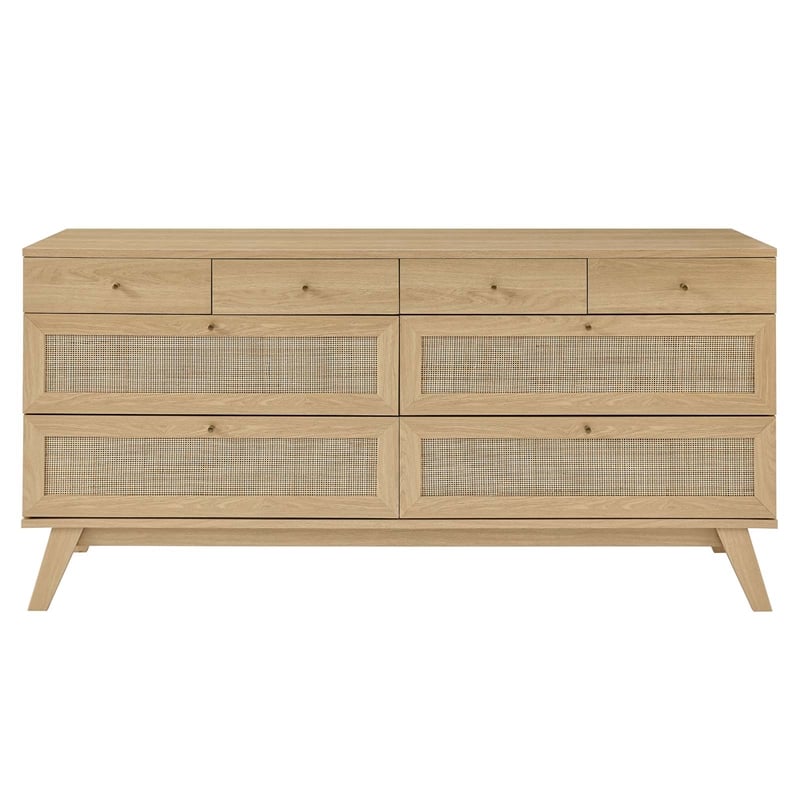 Modway Soma 8-Drawer Rattan MDF and Particleboard Dresser in Oak