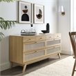 Modway Soma 8-Drawer Rattan MDF and Particleboard Dresser in Oak