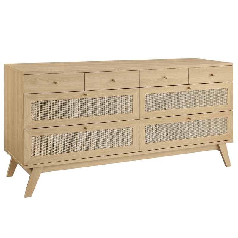 Modway Soma 8-Drawer Rattan MDF and Particleboard Dresser in Oak