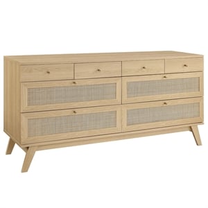 Modway Soma 8-Drawer Rattan MDF and Particleboard Dresser in Oak