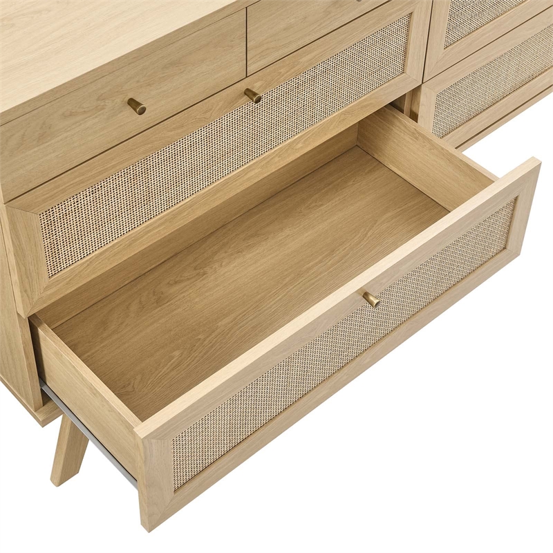 Modway Soma 8-Drawer Rattan MDF and Particleboard Dresser in Oak