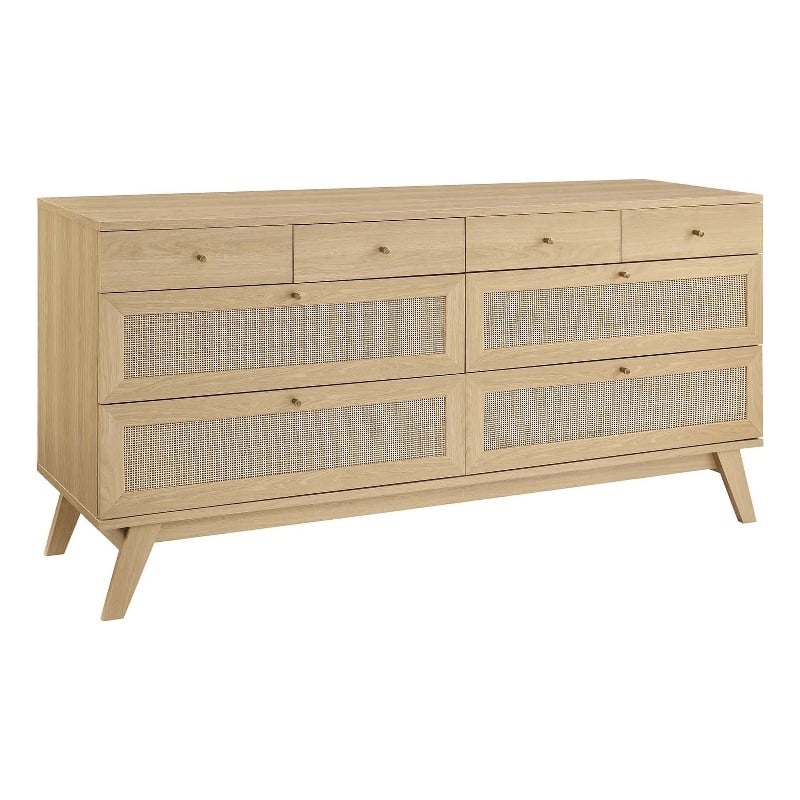 Modway Soma 8-Drawer Rattan MDF and Particleboard Dresser in Oak
