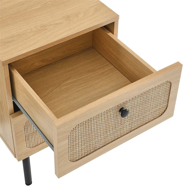 Modway Chaucer 2-Drawer Particleboard and Rattan Nightstand in Oak