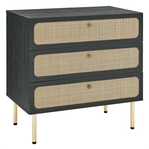 Modway Chaucer 3-Drawer Particleboard and Rattan Chest in Black