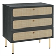 Modway Chaucer 3-Drawer Particleboard and Rattan Chest in Black