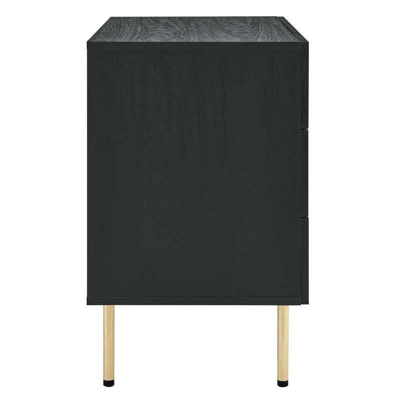 Modway Chaucer 3-Drawer Particleboard and Rattan Chest in Black
