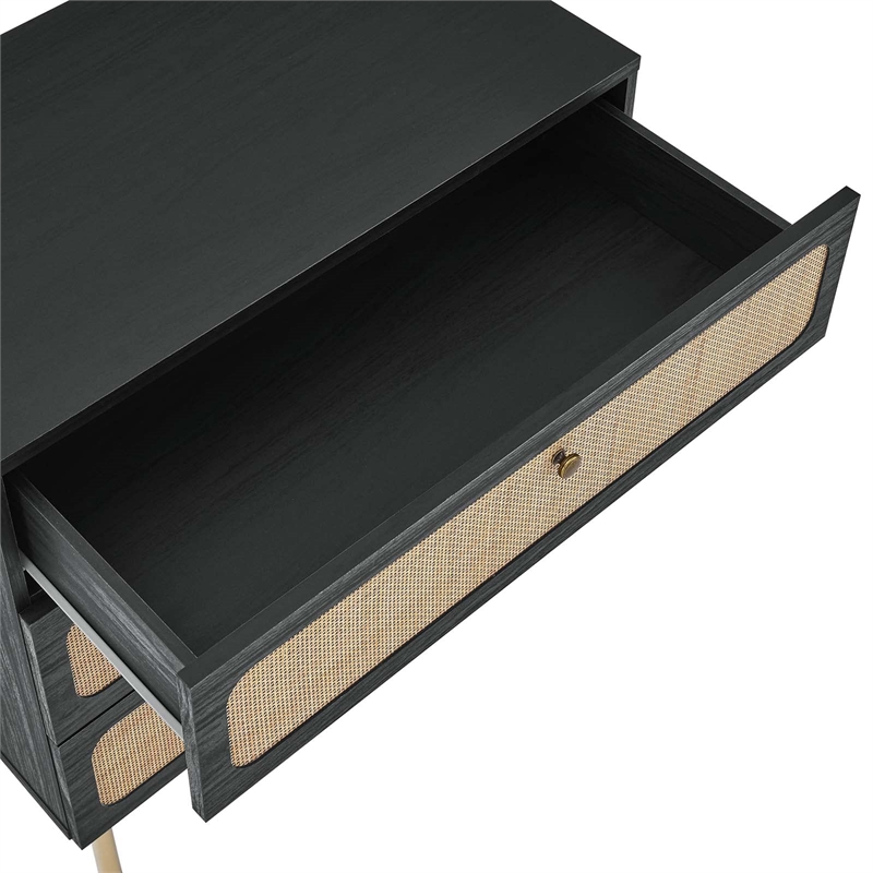 Modway Chaucer 3-Drawer Particleboard and Rattan Chest in Black