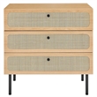 Modway Chaucer 3-Drawer Particleboard and Rattan Chest in Oak