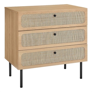 Modway Chaucer 3-Drawer Particleboard and Rattan Chest in Oak