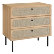 Modway Chaucer 3-Drawer Particleboard and Rattan Chest in Oak