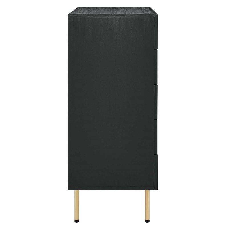 Modway Chaucer 5-Drawer Particleboard and Rattan Chest in Black