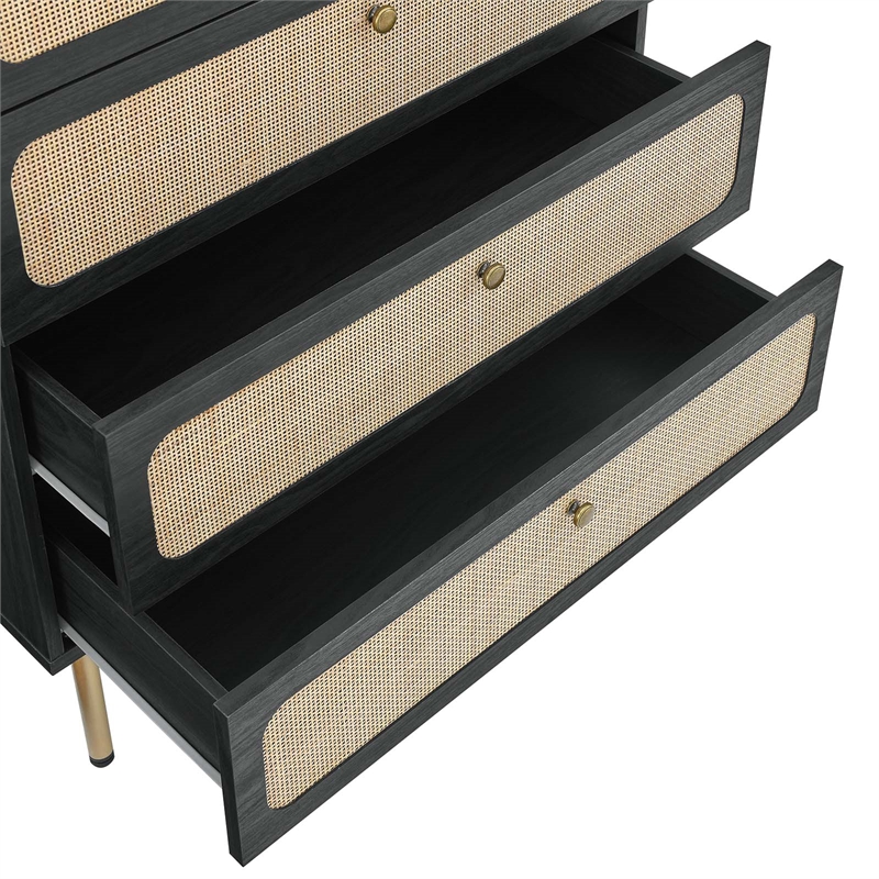 Modway Chaucer 5-Drawer Particleboard and Rattan Chest in Black