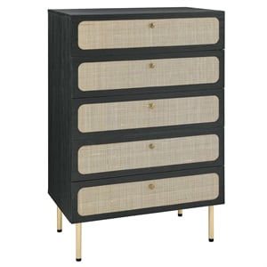 Modway Chaucer 5-Drawer Particleboard and Rattan Chest in Black