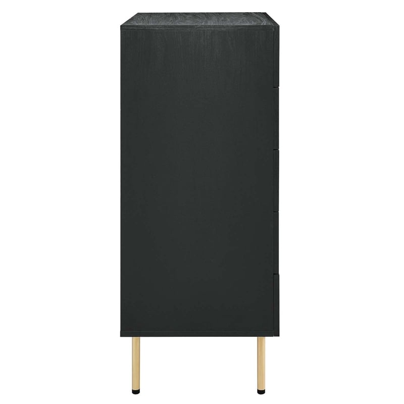 Modway Chaucer 5-Drawer Particleboard and Rattan Chest in Black