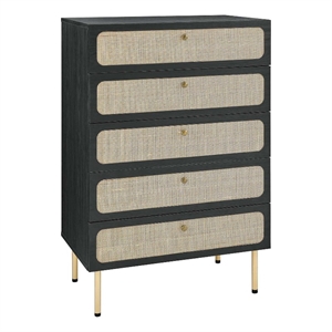 Modway Chaucer 5-Drawer Particleboard and Rattan Chest in Black