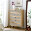 Modway Chaucer 5-Drawer Particleboard and Rattan Chest in Oak