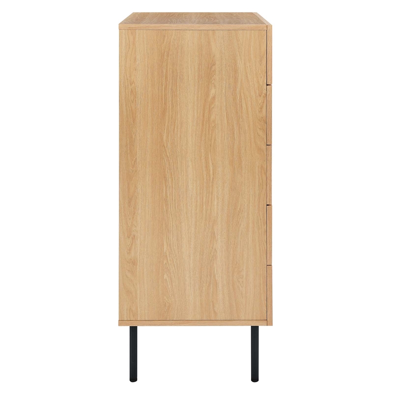 Modway Chaucer 5-Drawer Particleboard and Rattan Chest in Oak