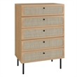 Modway Chaucer 5-Drawer Particleboard and Rattan Chest in Oak