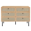 Modway Chaucer 6-Drawer Particleboard and Rattan Compact Dresser in Oak
