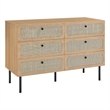Modway Chaucer 6-Drawer Particleboard and Rattan Compact Dresser in Oak