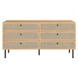 Modway Chaucer 6-Drawer Particleboard and Rattan Dresser in Oak