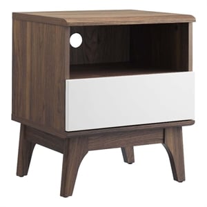 modway envision modern particleboard nightstand in walnut/white