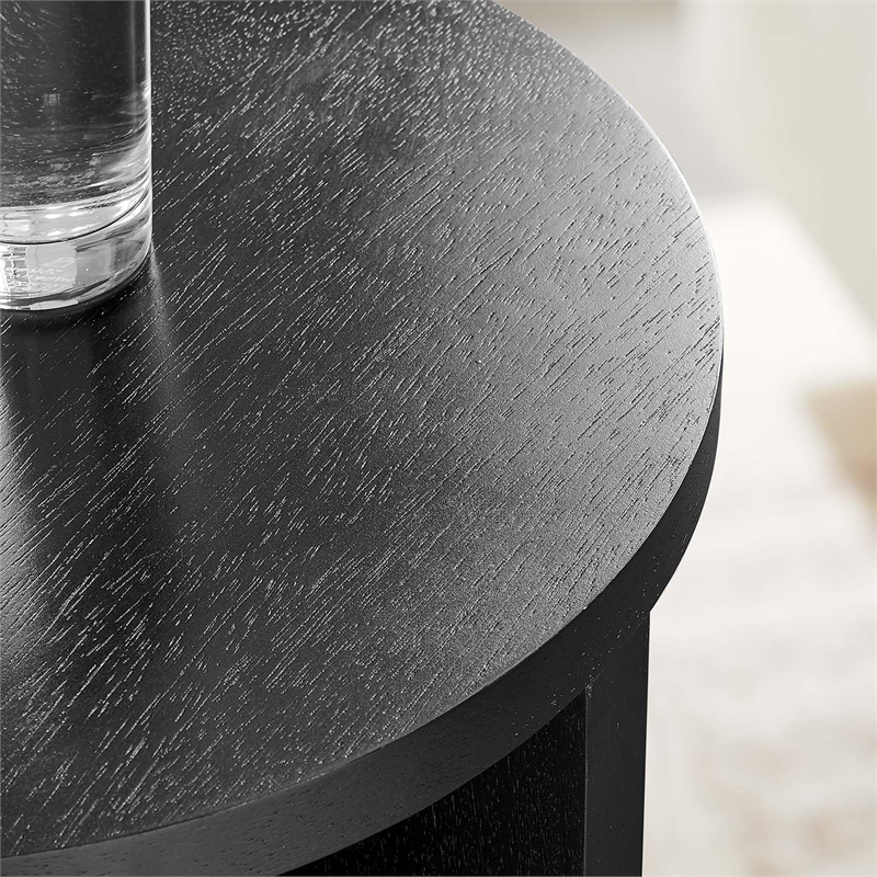Modway Silas Round Modern Wood Side Table with X-Shaped Base in Black