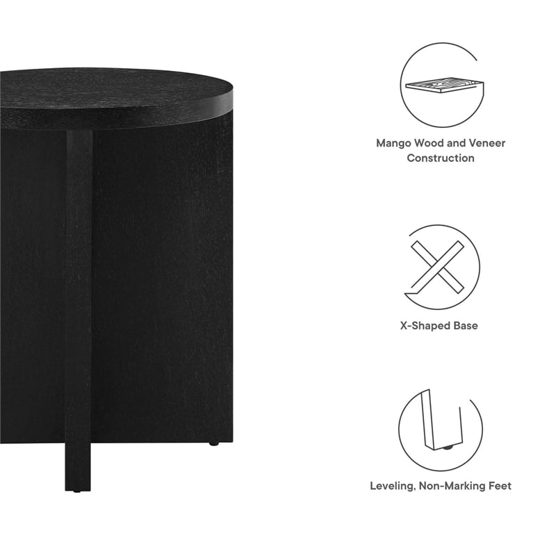 Modway Silas Round Modern Wood Side Table with X-Shaped Base in Black