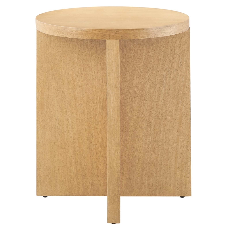 Modway Silas Round Modern Wood Side Table with X-Shaped Base in Natural