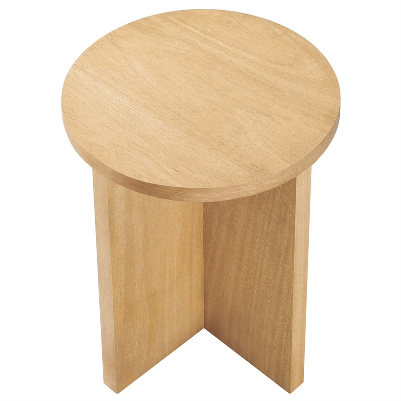 Modway Silas Round Modern Wood Side Table with X-Shaped Base in Natural