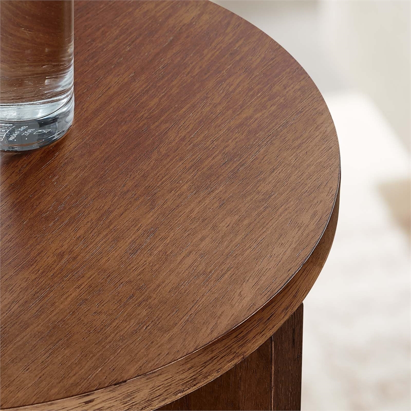 Modway Silas Round Modern Wood Side Table with X-Shaped Base in Walnut