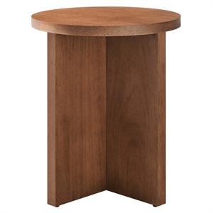 Modway Silas Round Modern Wood Side Table with X-Shaped Base in Walnut