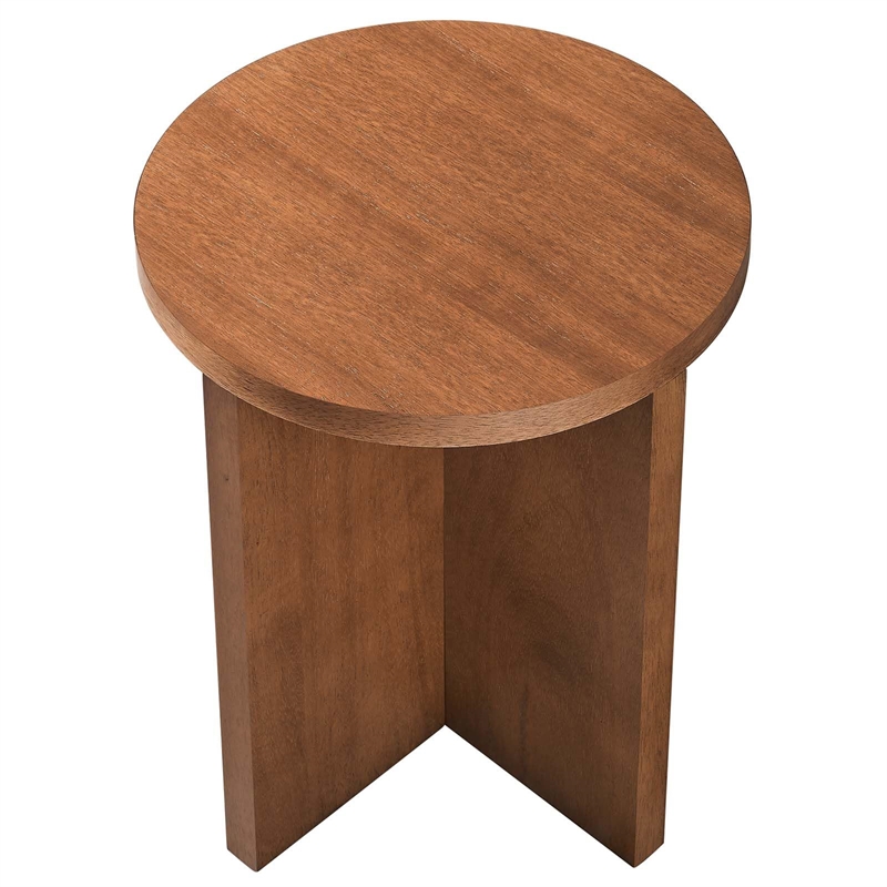 Modway Silas Round Modern Wood Side Table with X-Shaped Base in Walnut