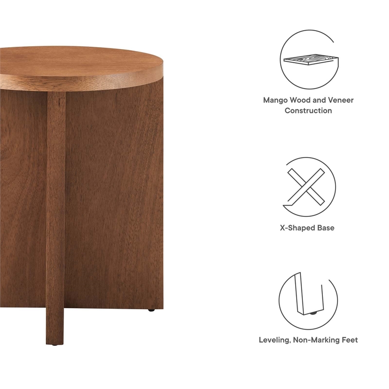 Modway Silas Round Modern Wood Side Table with X-Shaped Base in Walnut