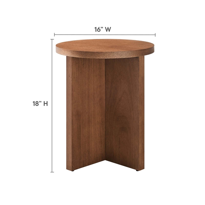 Modway Silas Round Modern Wood Side Table with X-Shaped Base in Walnut